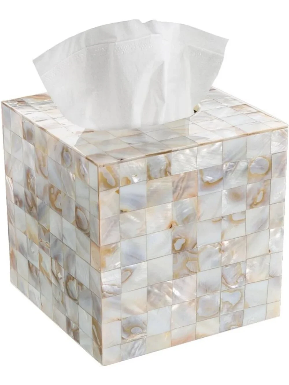 Elegant Mother of Pearl Square Tissue Box Cover with Slider - Chic Home Decor